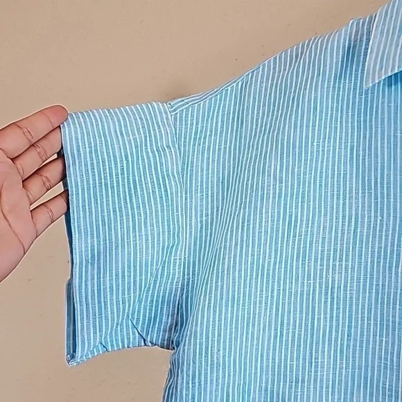 RALPH Lauren 100% Linen Blue Top - Picture 3 of 7